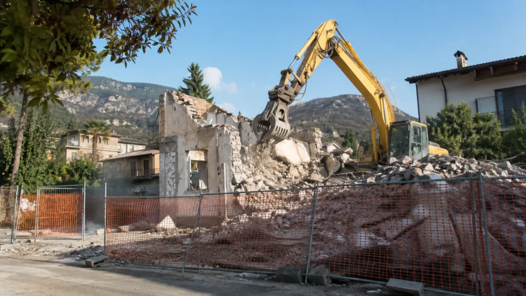 Demolizione di un vecchio edificio a Brescia in vista della ricostruzione