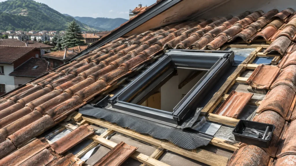 Installazione di una finestra da tetto durante un recupero sottotetto a Brescia