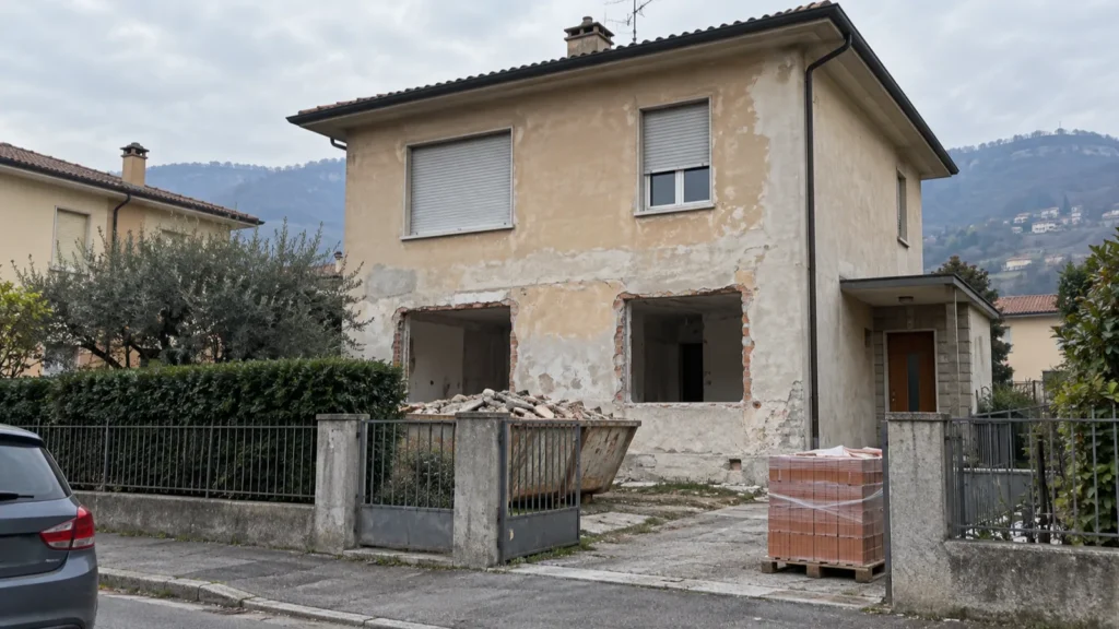 Casa anni Sessanta a Brescia con lavori di ristrutturazione appena avviati: un intervento che richiede una pratica edilizia